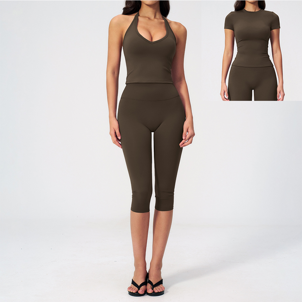 Women Halter Ruched V Neck 2/3 - Pilates Yoga Legging 评论和价格