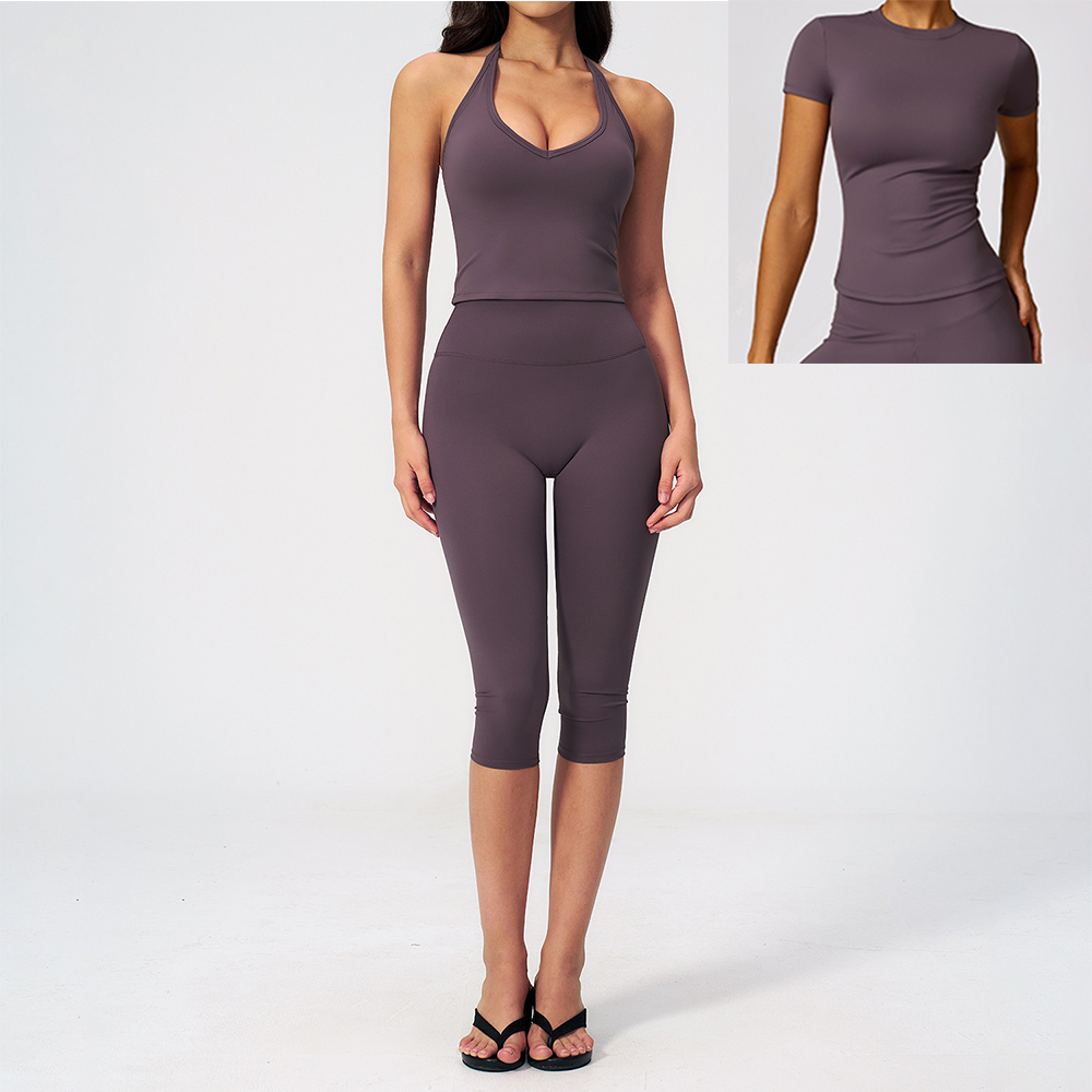 Women Halter Ruched V Neck 2/3 - Pilates Yoga Legging 评论和价格