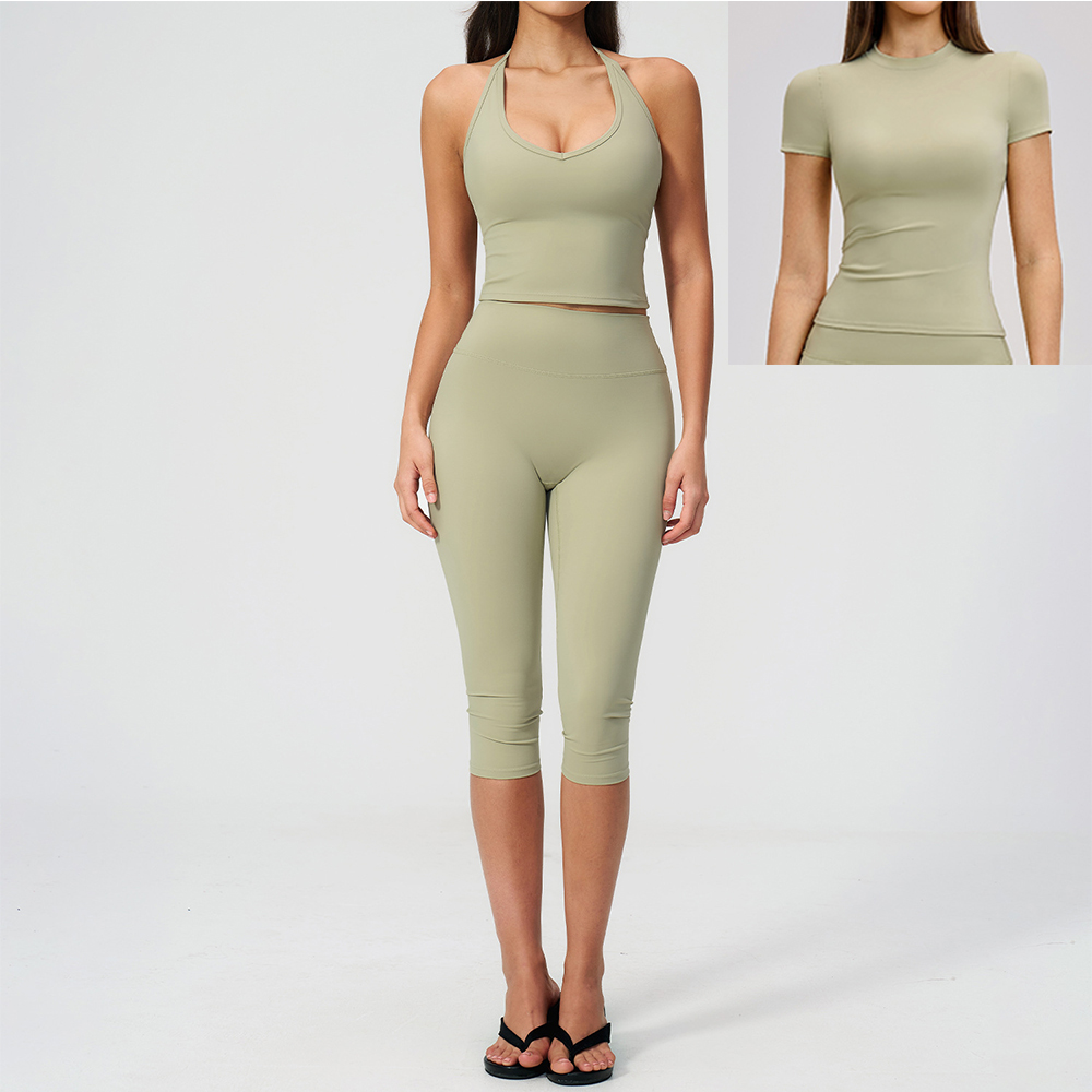 Women Halter Ruched V Neck 2/3 - Pilates Yoga Legging 评论和价格