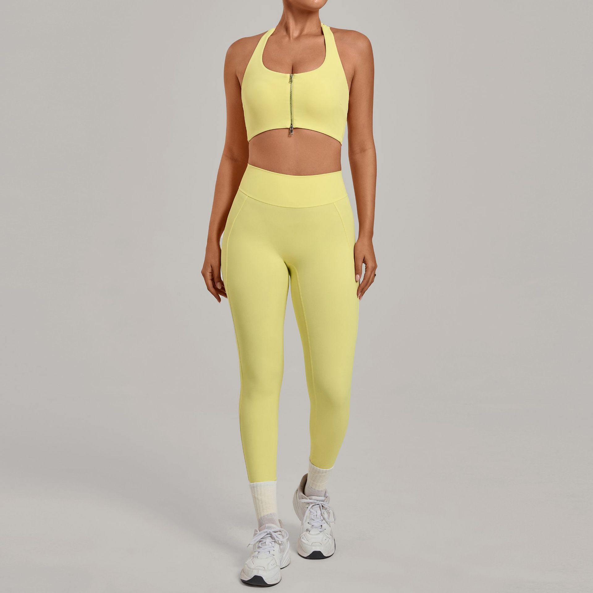 Women Halter Zip Sports Bra Hi - Pilates Yoga Legging 评论和价格